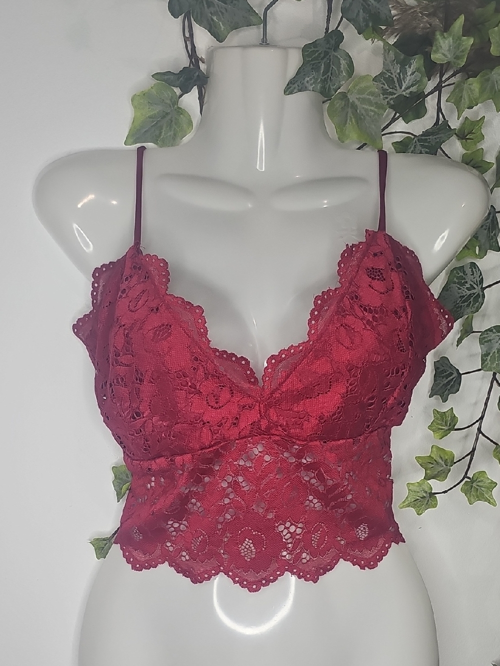 Lace Bralette Crop Top - Wine